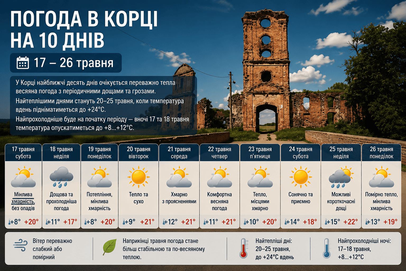Погода Корець синоптик на 10 днів, також на основі Мета